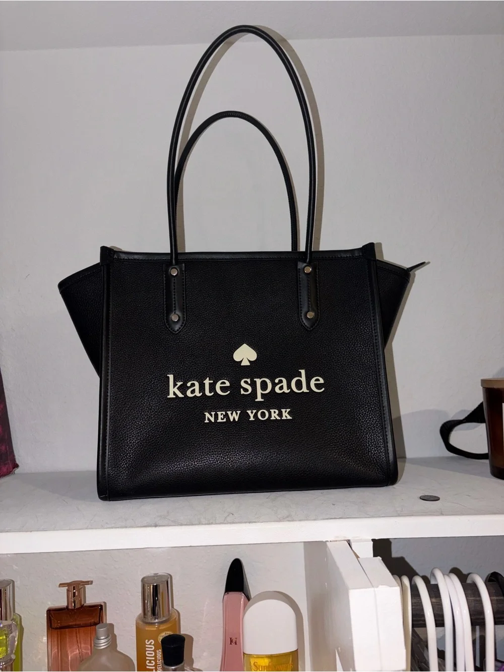 Kate Spade Ella Signature Logo Tote with Cream Accents (pebbled leather)